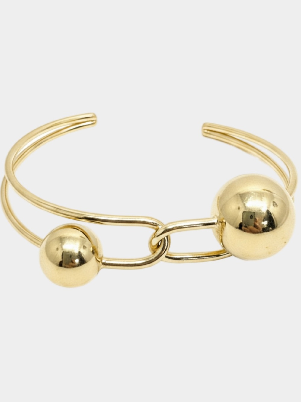 Gold Double Ball Link Open Cuff Bracelet 18K Gold Filled NWOT
